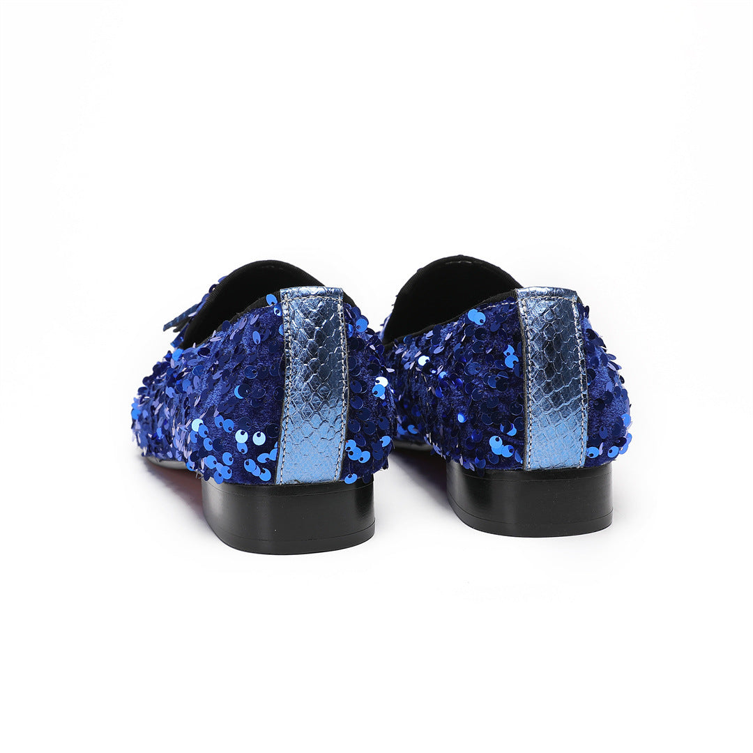 Men's Blue Leather Casual Shoes – Rhinestone Detail