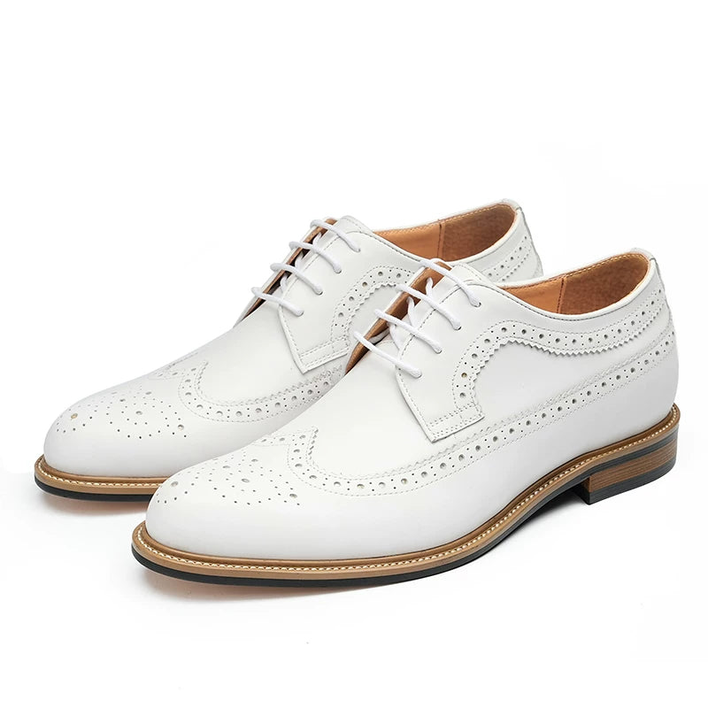 Men's White Genuine Leather Leather Shoes, Height Increasing, Business
