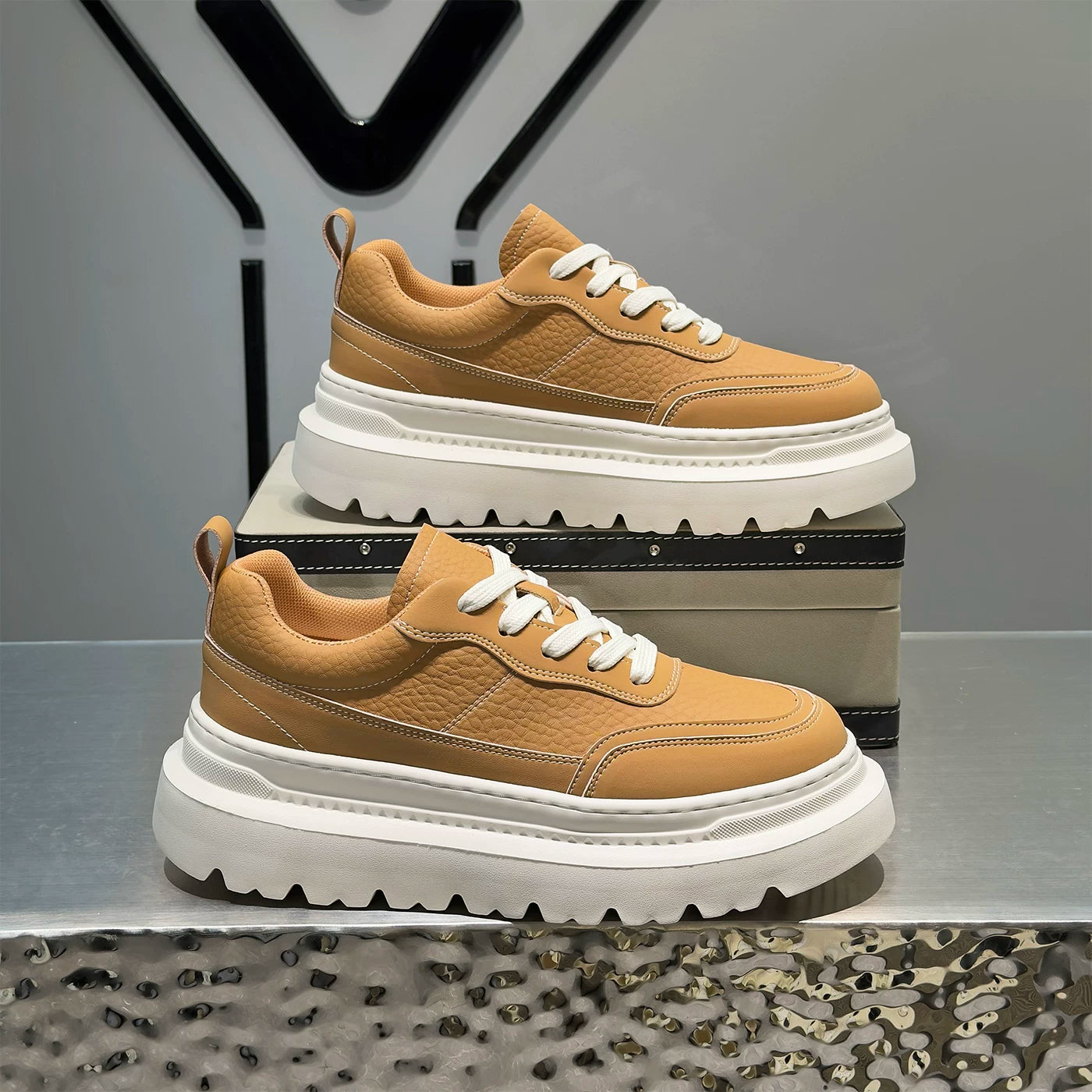 Men's Hidden-Wedge Platform Breathable Lace-Up Minimalist Skate Shoes