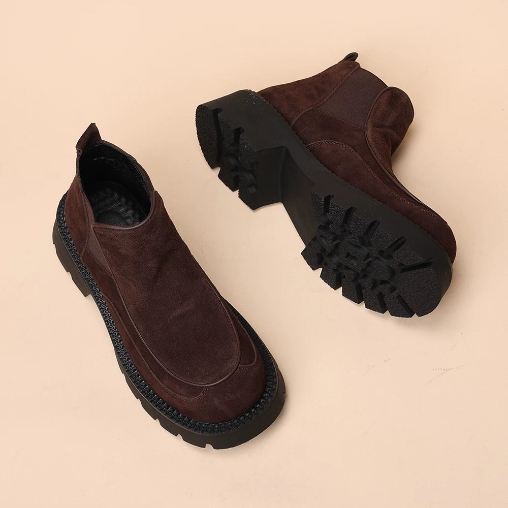 Men's Genuine Leather Martin Boots, Height Increasing, Thick Sole