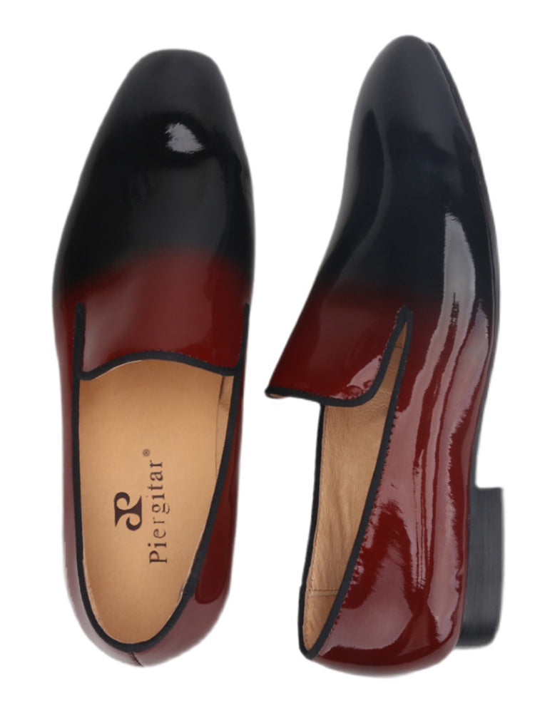 European and American big-name red and black patent leather men's slip-on loafers, handmade red-soled shoes, suitable for wedding parties