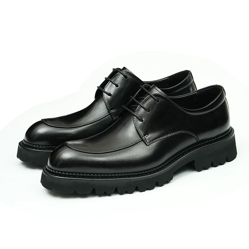 Men's Genuine Leather Derby Shoes, Thick Sole, Pointed Toe