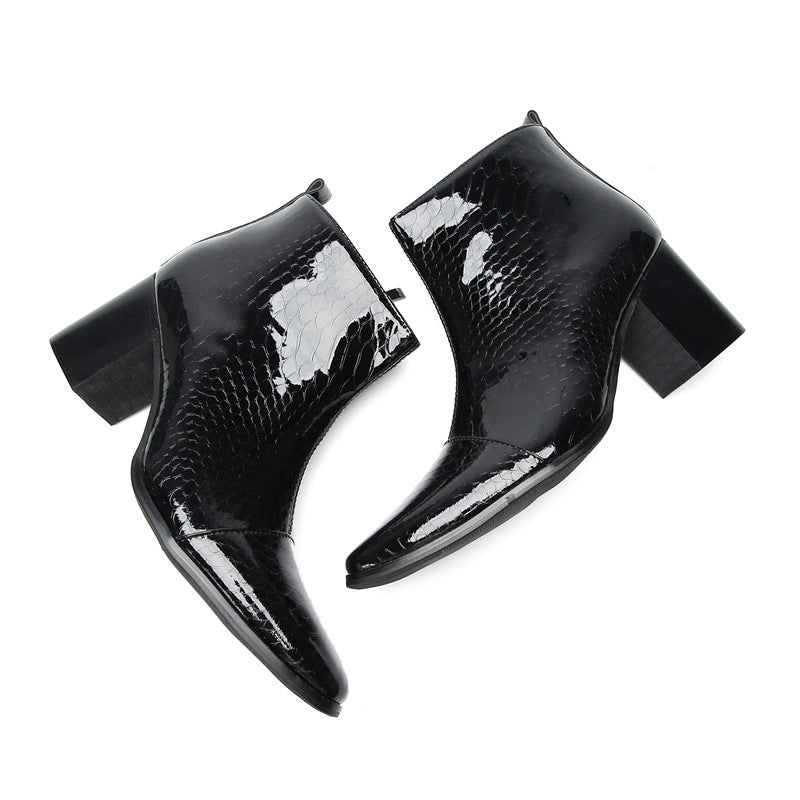 Men's Black Leather Martin Boots – British Style, Height Increasing
