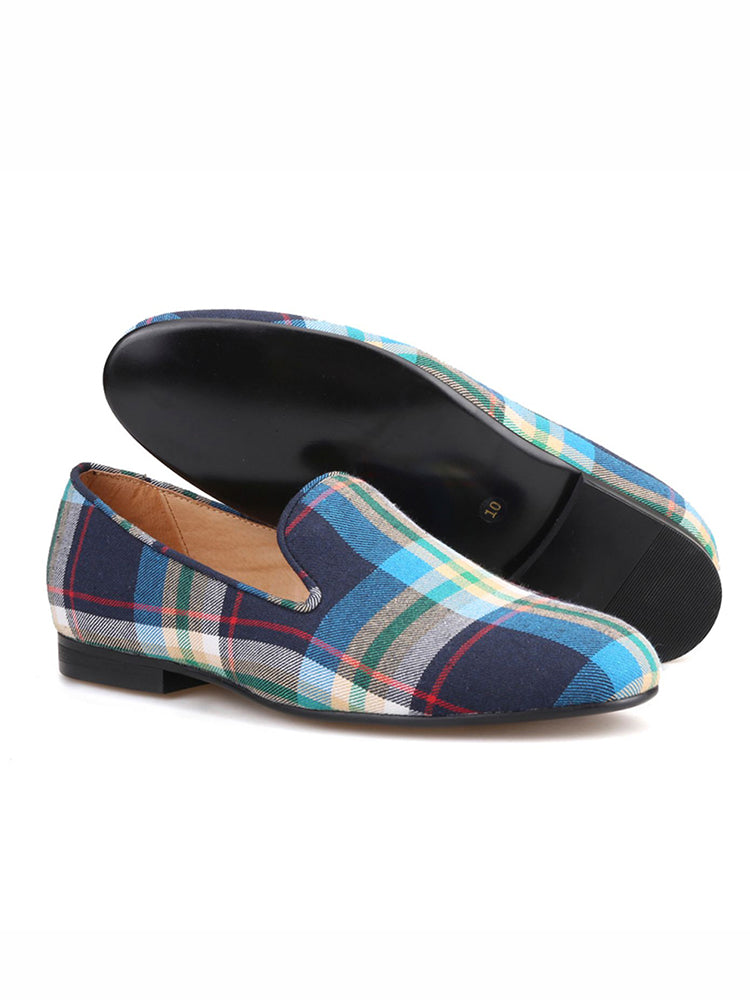New spring and summer women's handmade loafers European and American trendy plaid striped low-top shoes slip-on shoes for women