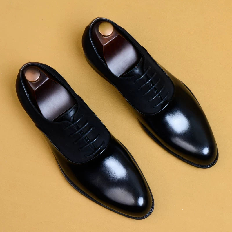 Men's Red Genuine Leather Oxford Shoes, Pointed Toe, British Style