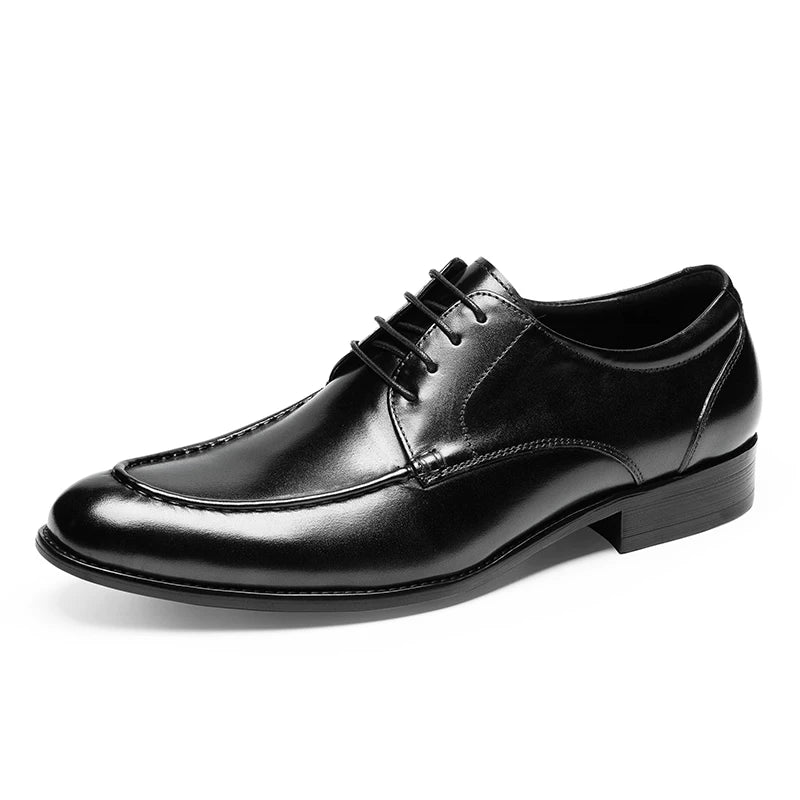 Men's Brown Genuine Leather Derby Shoes, Pointed Toe, British Style