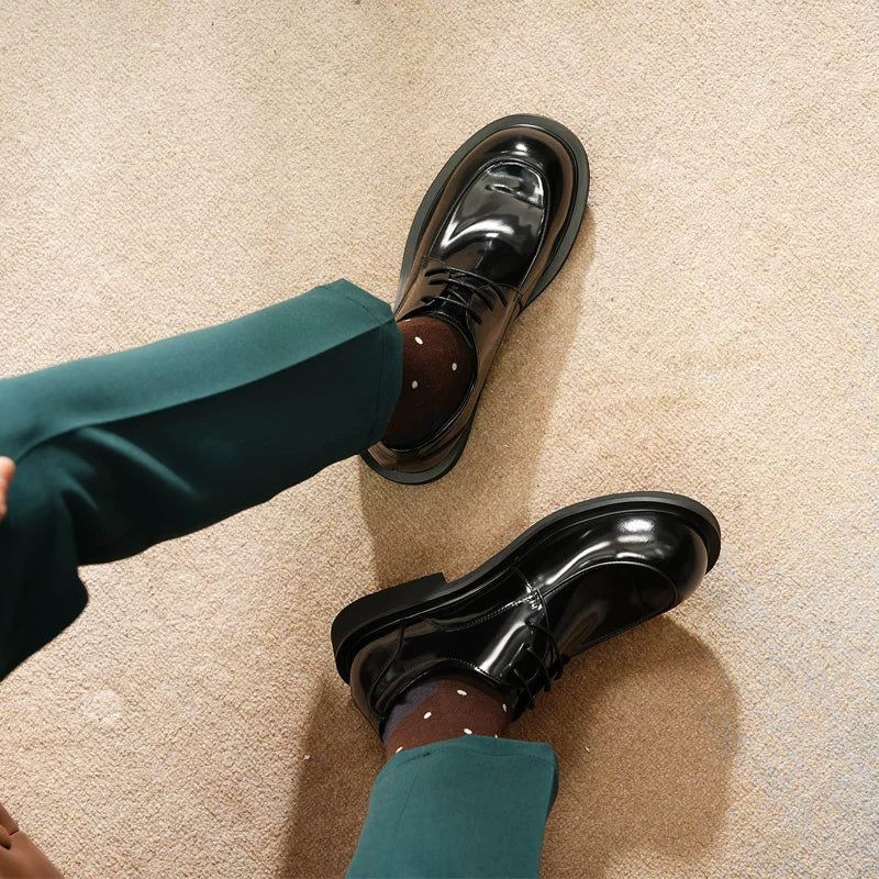 Men's Genuine Leather Derby Shoes, Round Toe, Glossy