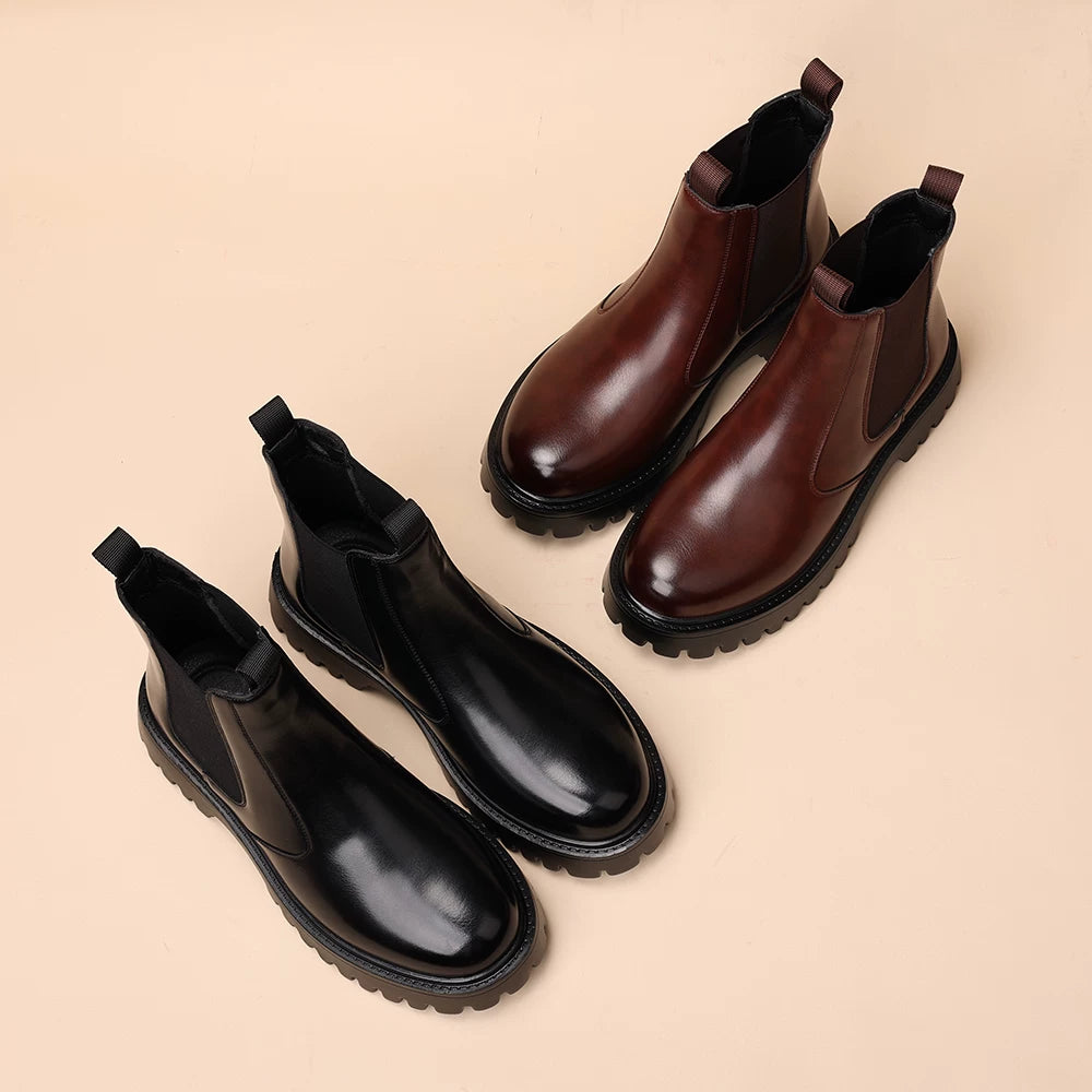 Men's Brown Martin Boots, Height Increasing, Thick Sole