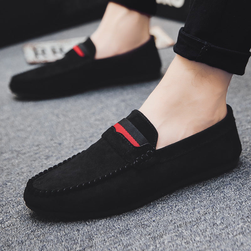 Leather soft leather soft bottom red casual men's British style work loafer beanie shoes soft leather shoes Internet celebrities