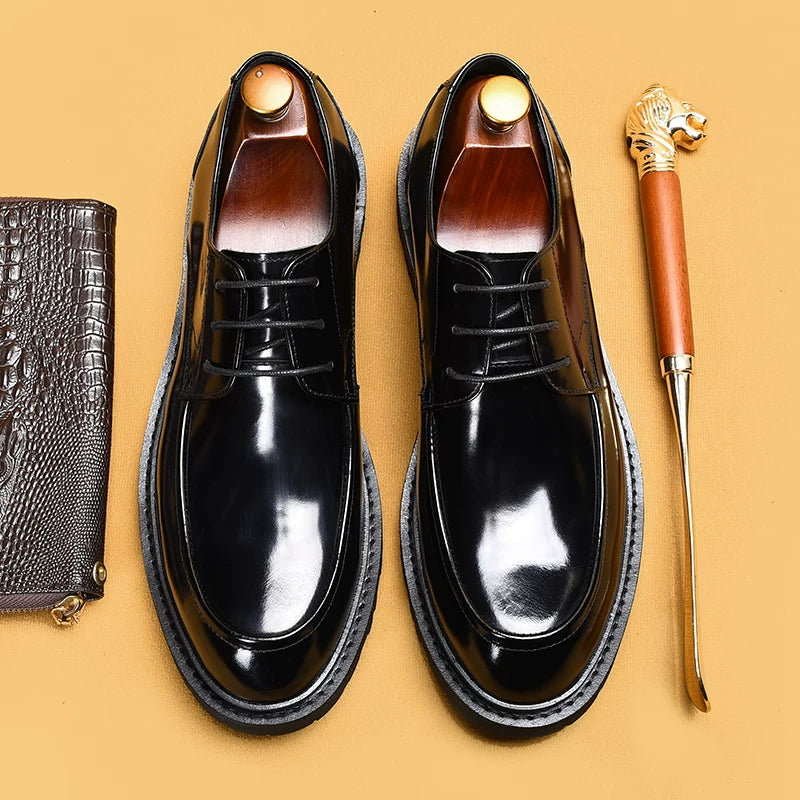 Men's Genuine Leather Derby Shoes, Patent Leather, Glossy
