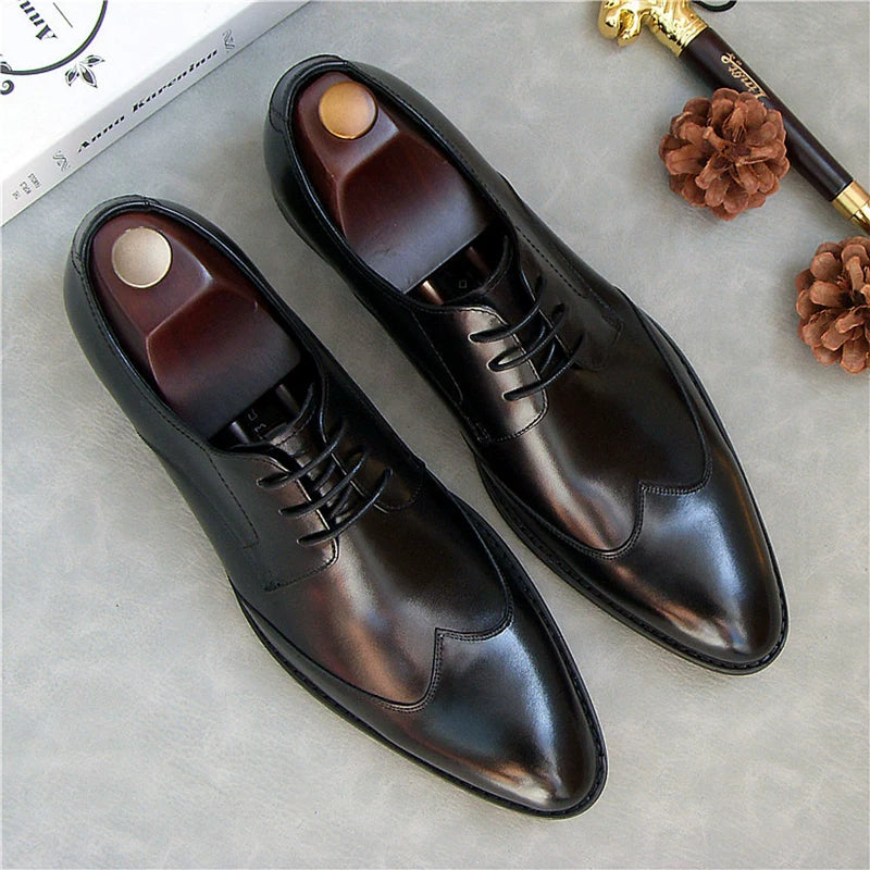 Men's Genuine Leather Derby Shoes, Breathable, Pointed Toe