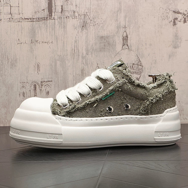 Men's Platform Breathable Canvas Korean-Style Skate Sneakers Casual 2026 Spring New