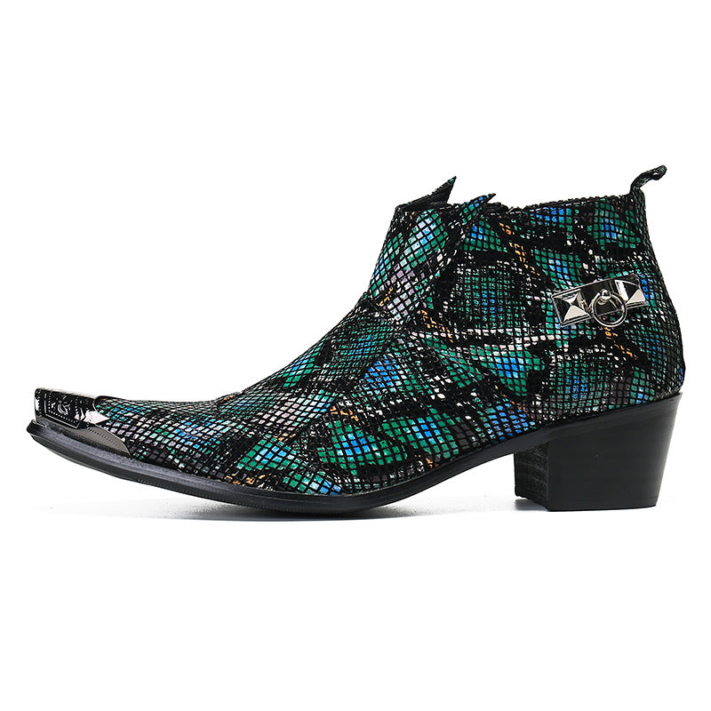 Pointed toe foreign trade bright leather boots, short-tube fashionable Korean leather shoes, export brand trendy shoes, Chelsea boots, cowhide wedges