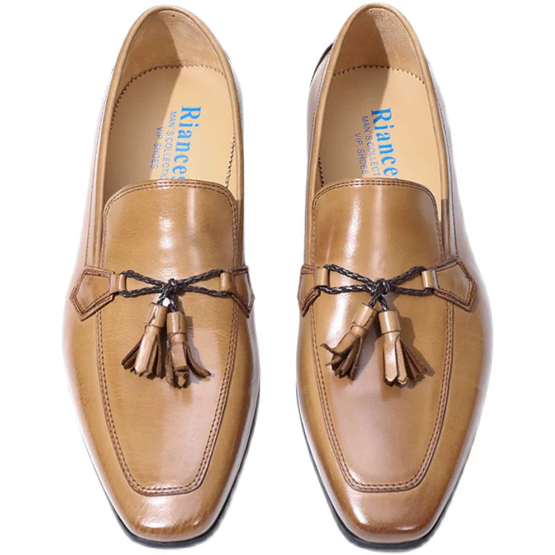 Men's Genuine Leather Loafers, Square Toe, Slip-On