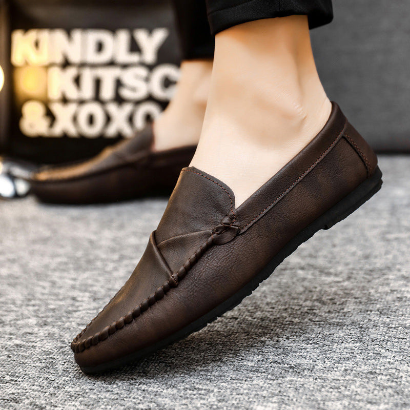 British style work soft sole waterproof casual brown lightweight non-slip boys loafers men's shoes business