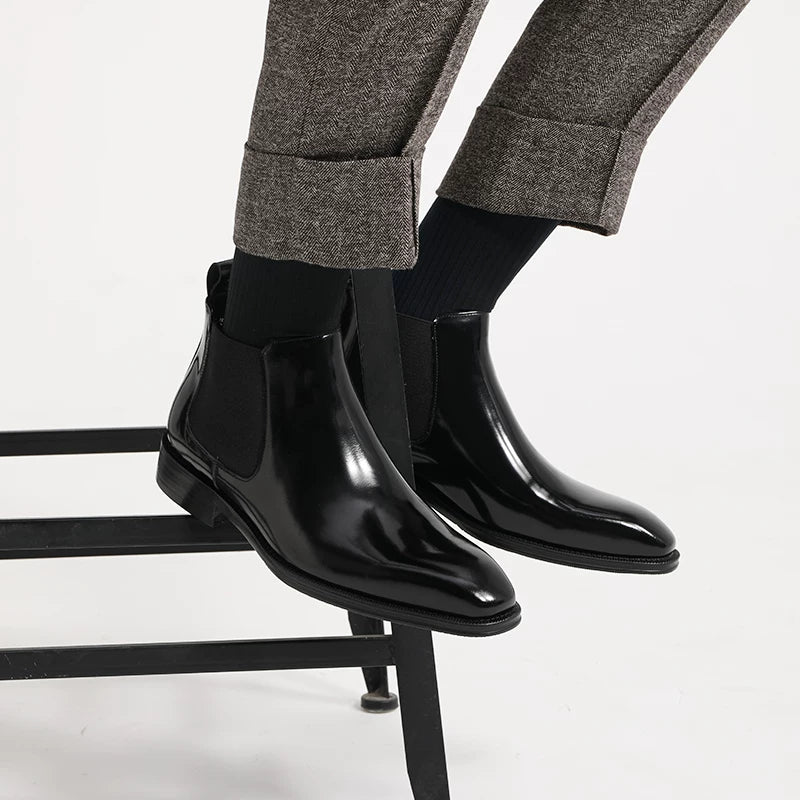Men's Genuine Leather Chelsea Boots, Handmade, Square Toe