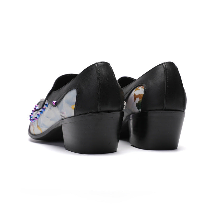 New arrival European men's shoes slip-on loafers Korean style printed low-top shoes youth men's breathable pointed leather shoes