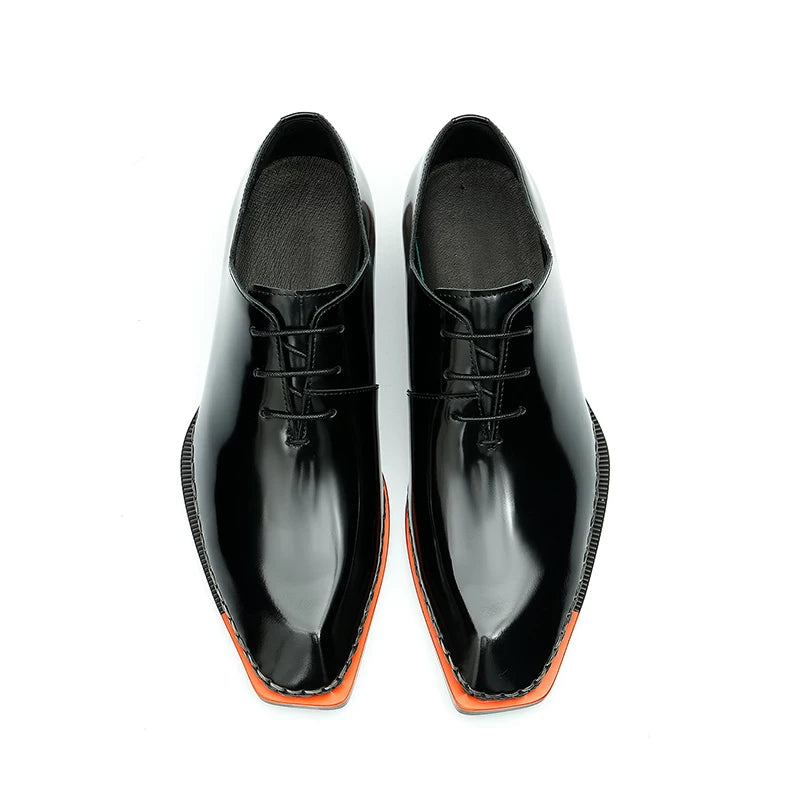 Men's Patent Leather Leather Shoes, Square Toe, Glossy