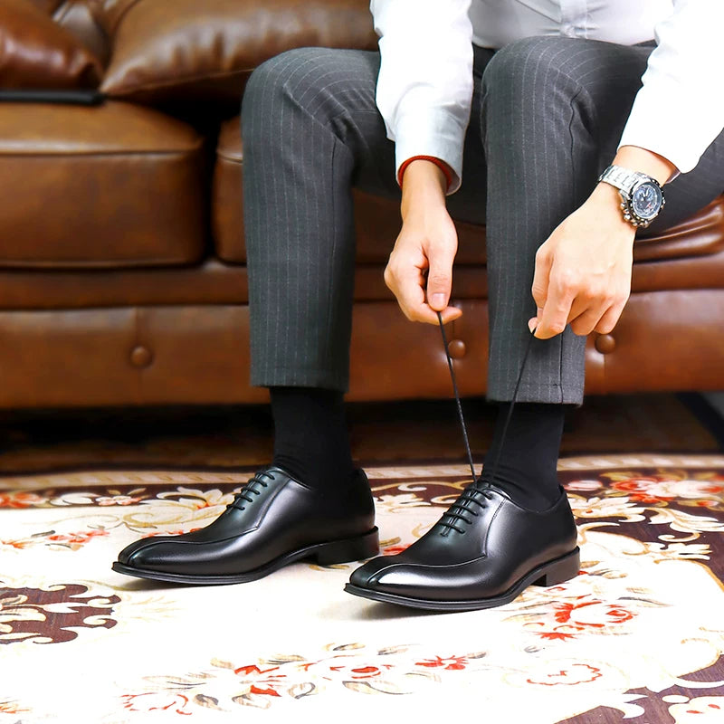 Men's Genuine Leather Wedding Shoes, Handmade, Pointed Toe
