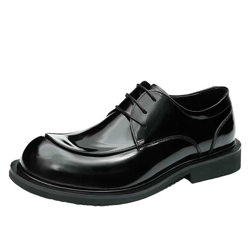 Men's Genuine Leather Derby Shoes, Round Toe, Glossy