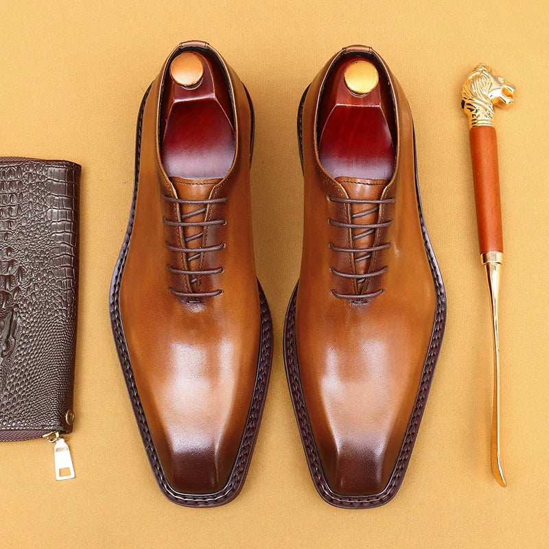 Men's Genuine Leather Formal Shoes, Breathable, Square Toe