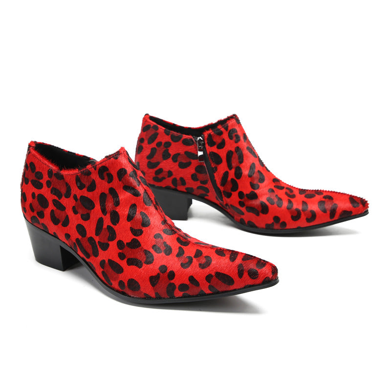 Men's Red Leather Casual Shoes – Pointed Toe, Business – Style 13