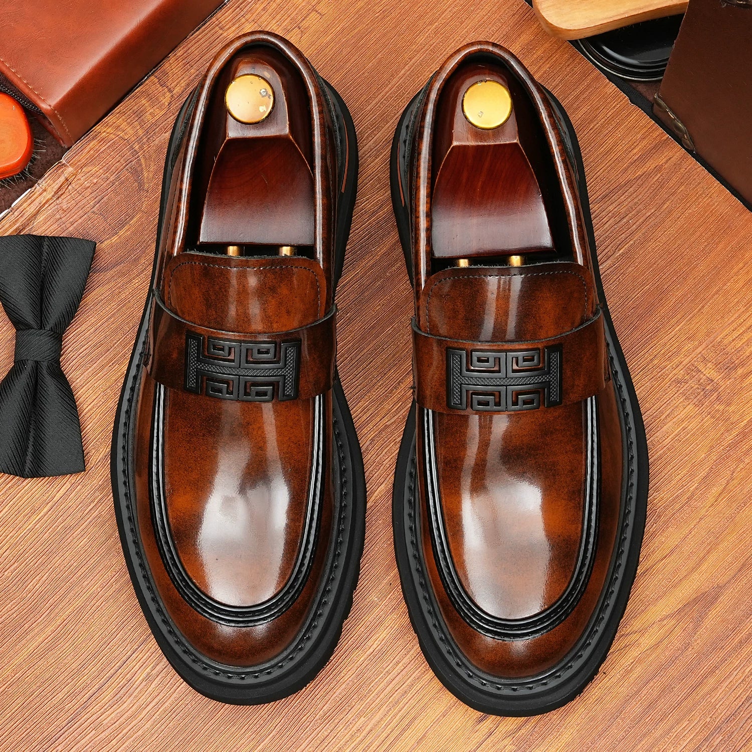Men's Genuine Leather Loafers, Height Increasing, Thick Sole