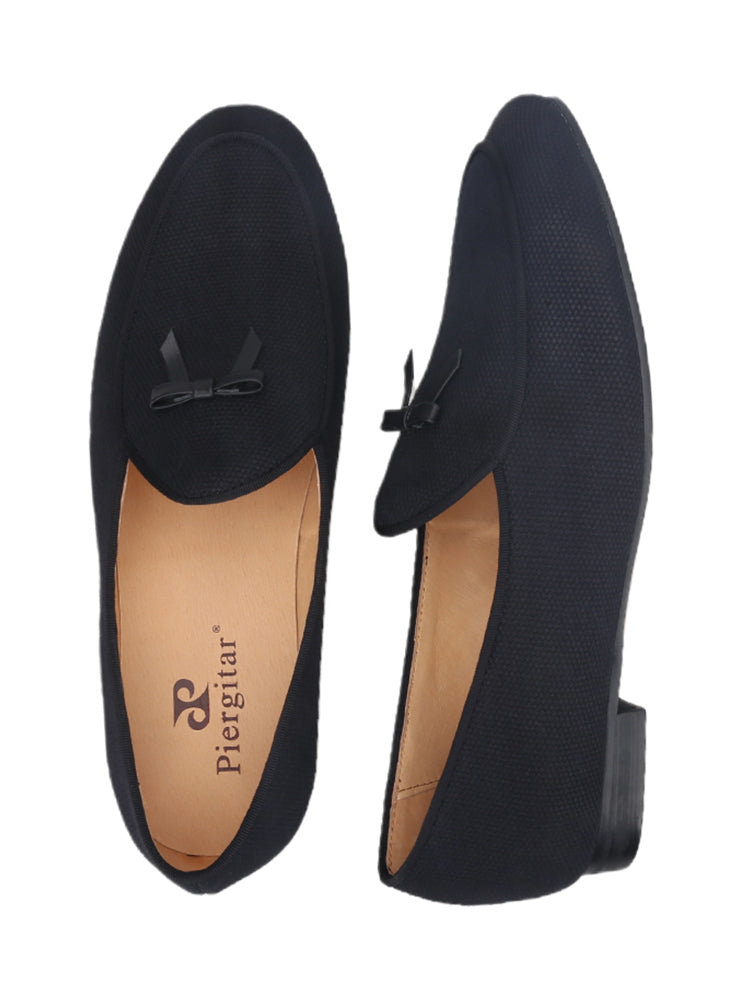 British style handmade men's slip-on canvas loafers wedding party style trendy formal shoes with genuine leather lining
