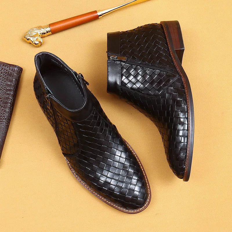 Men's Genuine Leather Martin Boots, Woven, British Style