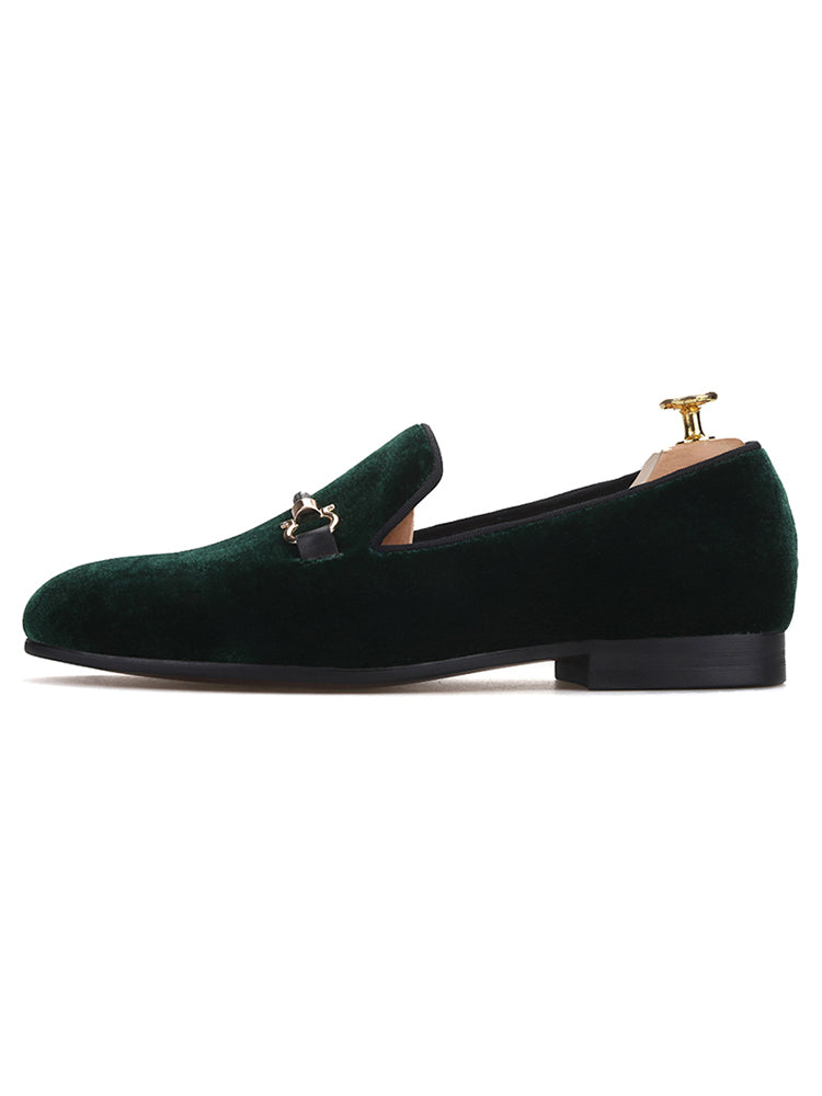 New dark green velvet loafers for men European and American style big-name metal buckle men's loafers slip-on casual shoes