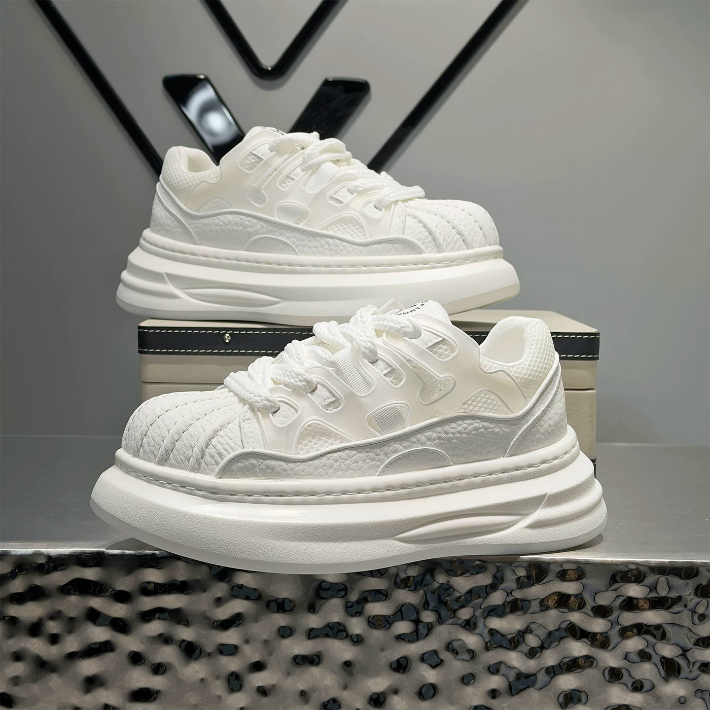 Men's Height-Increasing Platform Breathable Low-Top Shell-Toe Puffy Sneakers Summer New