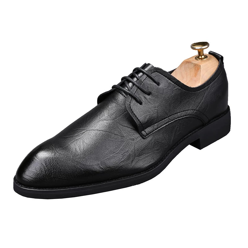 Men's Leather Shoes, Height Increasing, Pointed Toe
