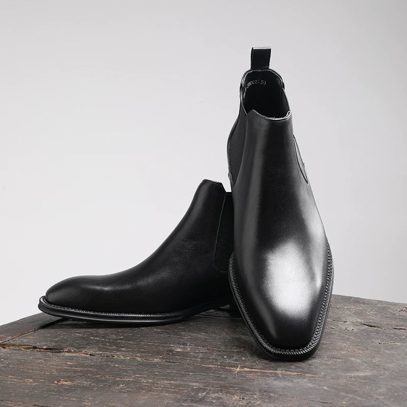 Men's Genuine Leather Chelsea Boots, Handmade, Square Toe