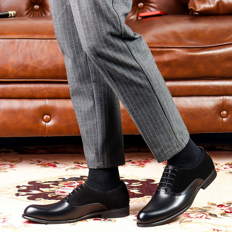 Men's Red Genuine Leather Oxford Shoes, Pointed Toe, British Style