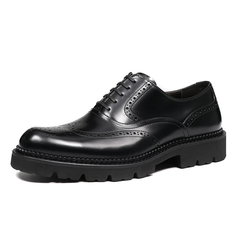 Men's Genuine Leather Oxford Shoes, Thick Sole, Glossy