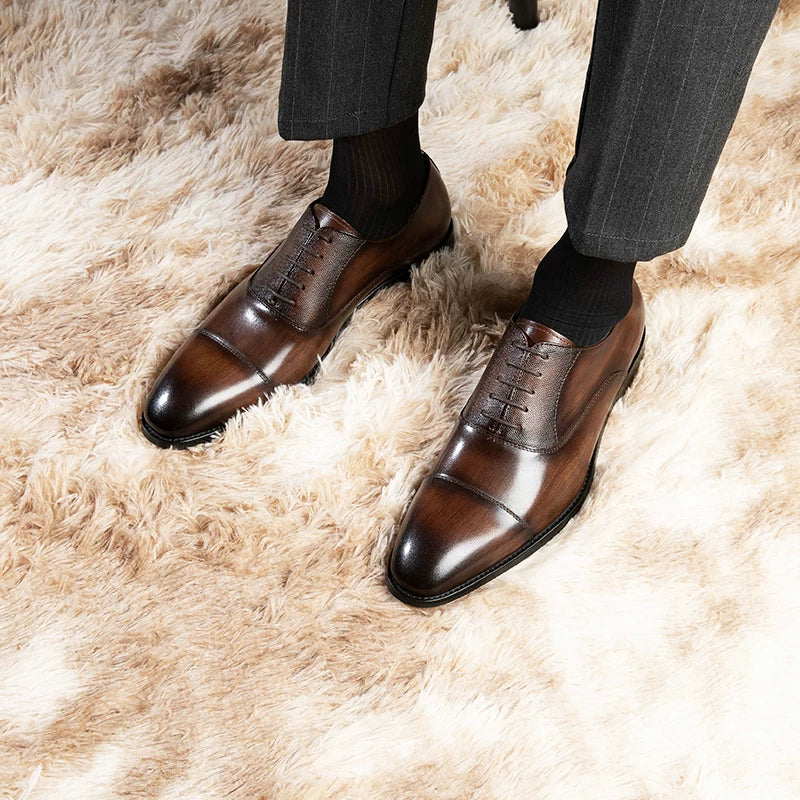 Men's Genuine Leather Oxford Shoes, Pointed Toe, British Style