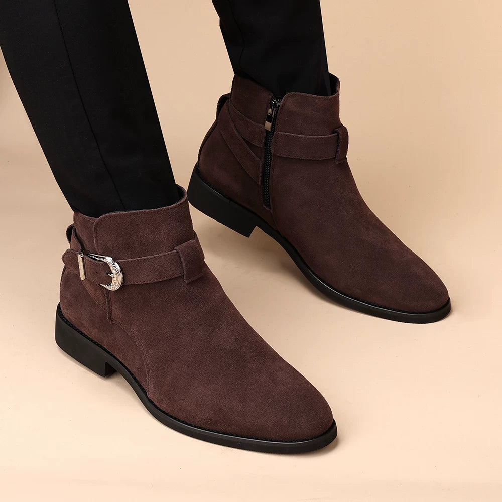 Men's Genuine Leather Martin Boots, Height Increasing, Suede