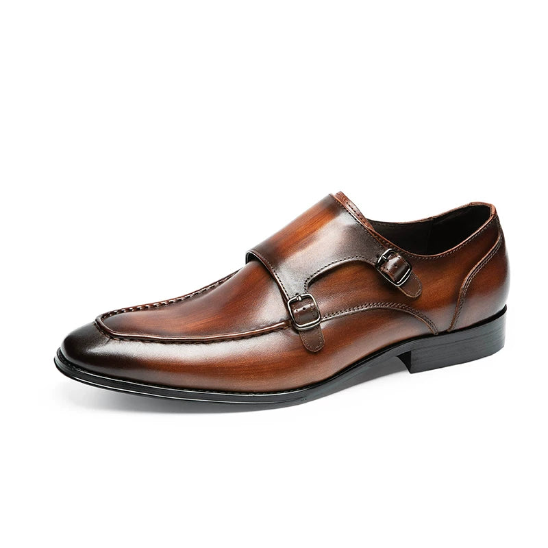 Men's Brown Genuine Leather Leather Shoes, Handmade, Square Toe
