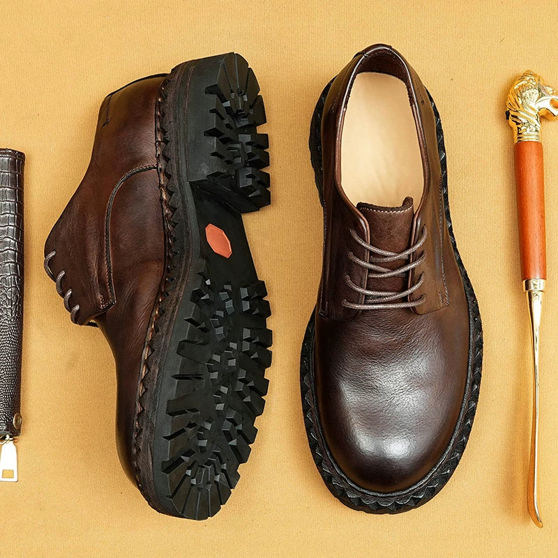 Men's Genuine Leather Leather Shoes, Thick Sole, Handmade