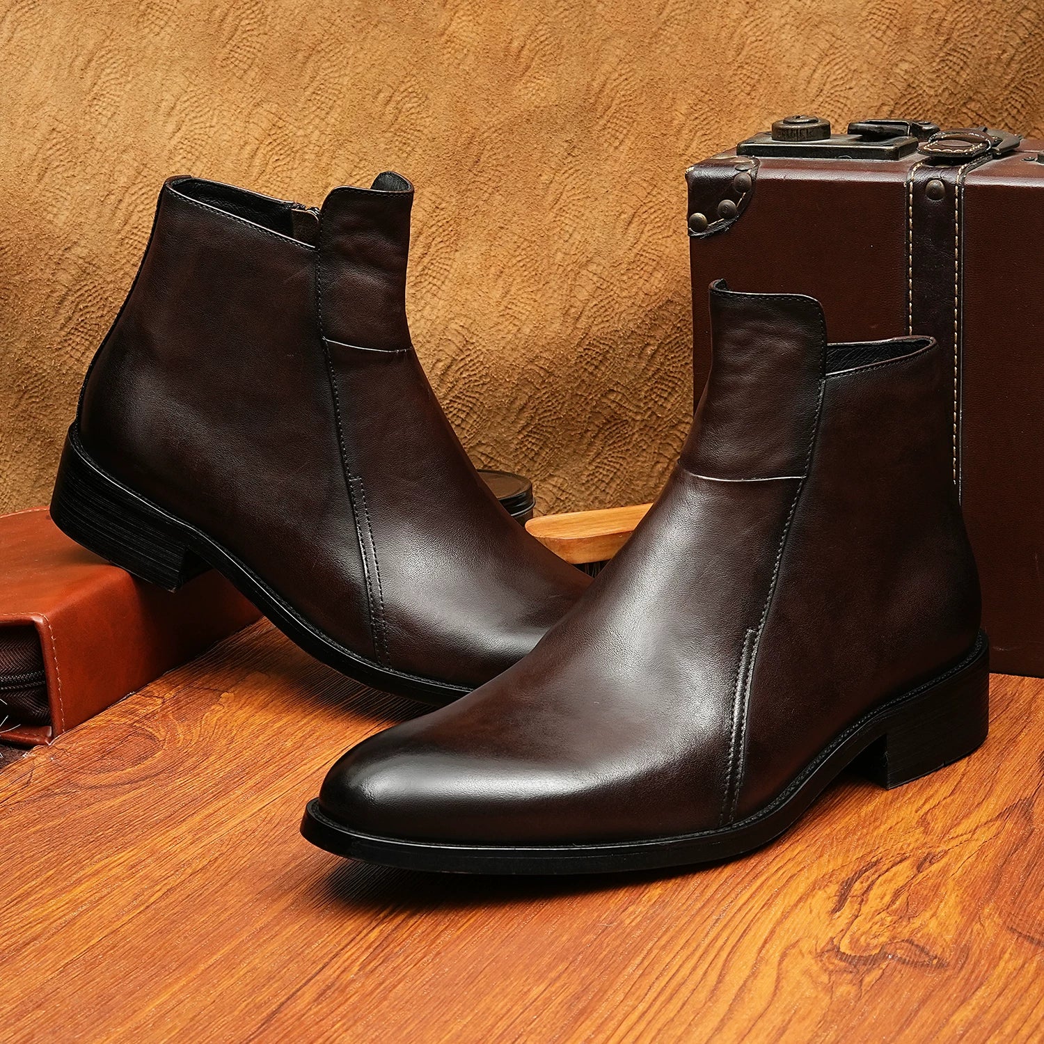 Men's Genuine Leather Martin Boots, Pointed Toe, British Style