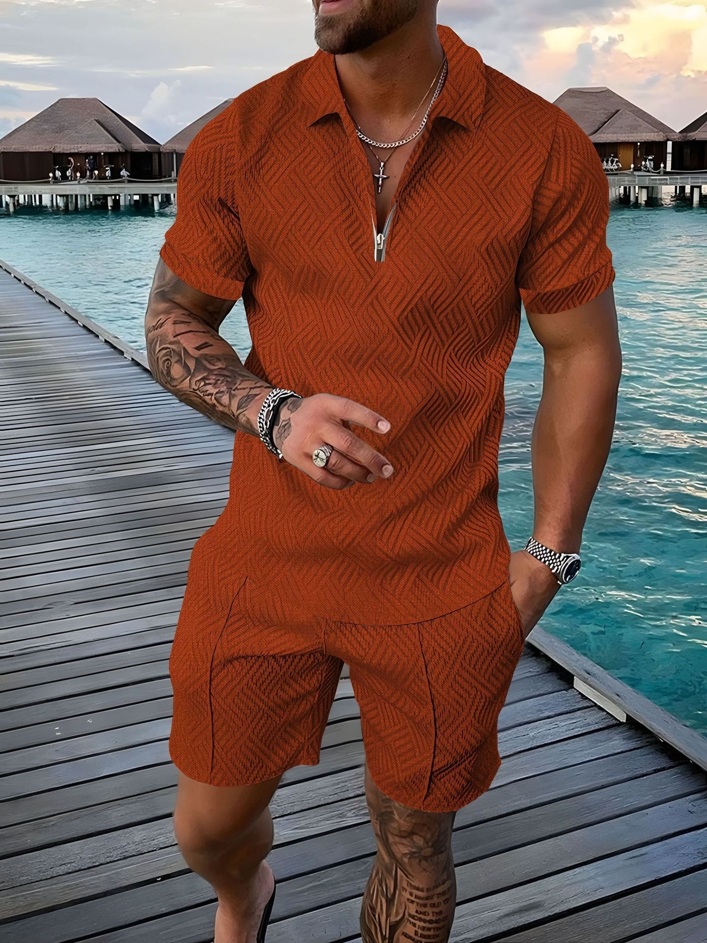2024 European and American cross-border new men 3 solid color POLO shirt suit lapel short sleeve pullover casual men