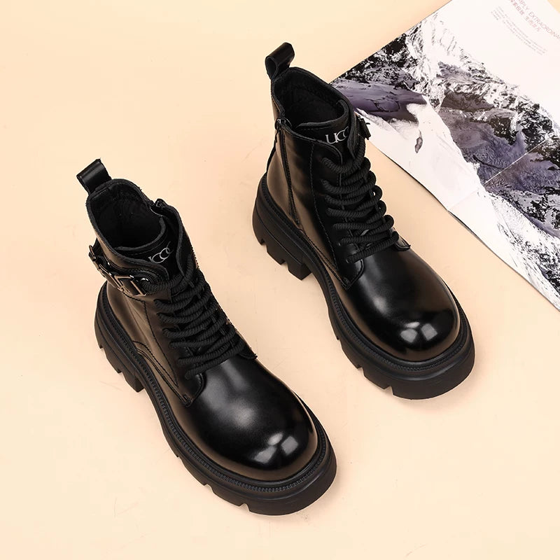Men's Genuine Leather Martin Boots, Height Increasing, Thick Sole