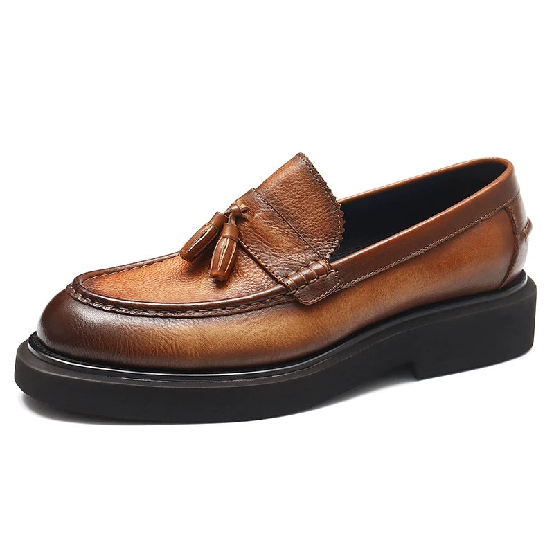 Men's Genuine Leather Loafers, Thick Sole, Slip-On