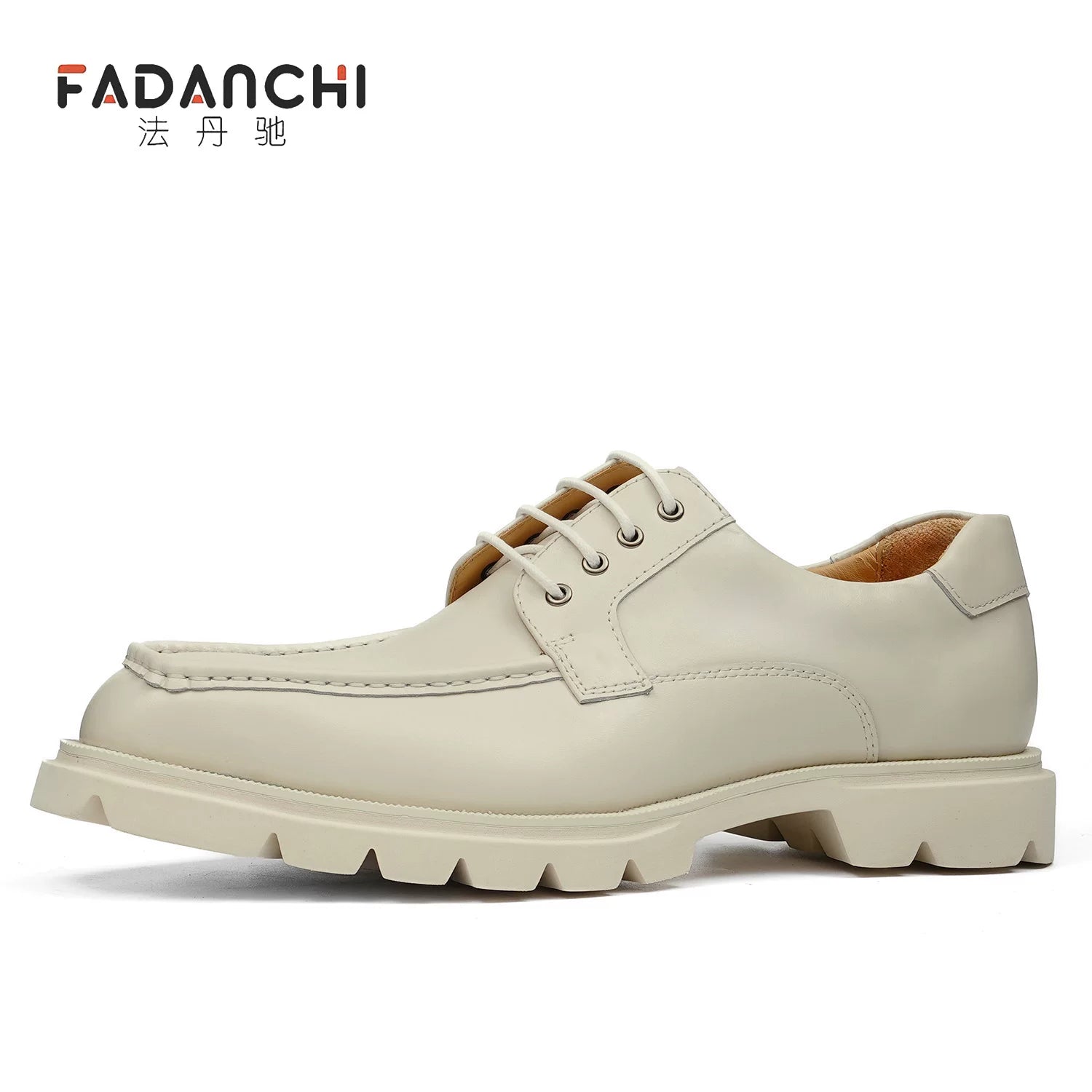 Men's White Genuine Leather Derby Shoes, Business, Formal