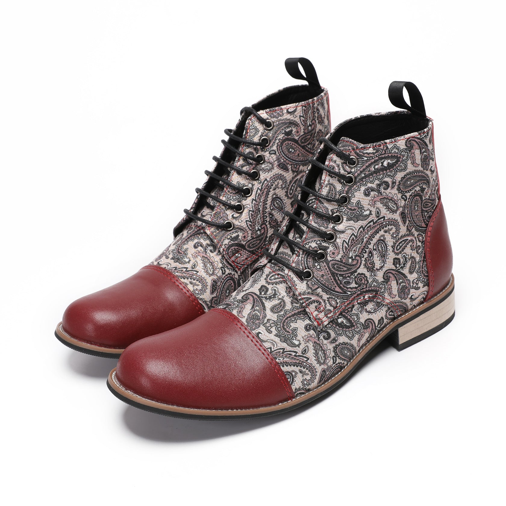 Men's Red Leather Boots – Embroidered