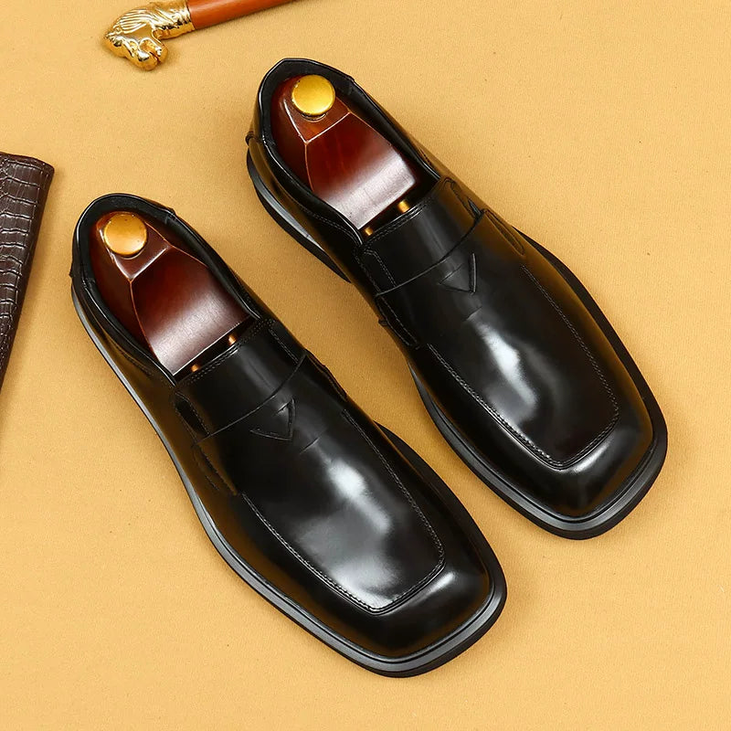 Men's Genuine Leather Loafers, Square Toe, Slip-On