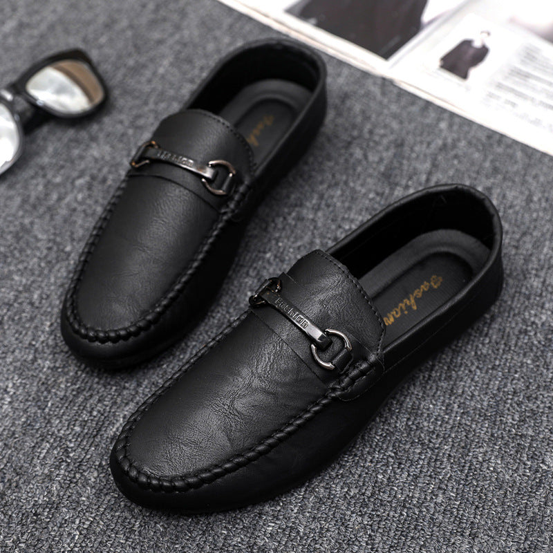 Low-top men's soft-soled shoes, one-pedal loafers, wear-resistant trend handmade high-end British business lazy leather shoes