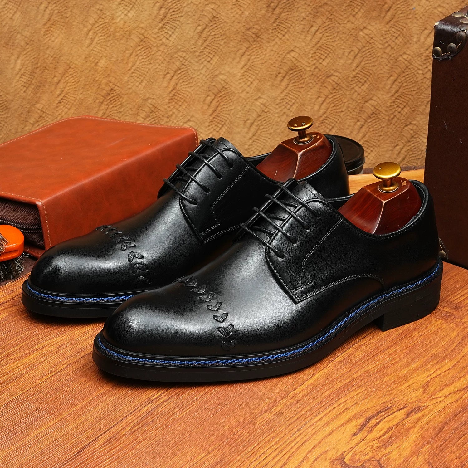 Men's Genuine Leather Derby Shoes, Pointed Toe, Business