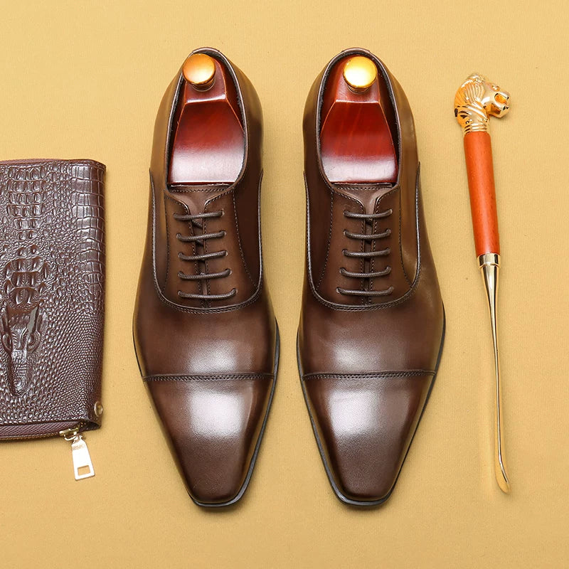 Men's Genuine Leather Oxford Shoes, Pointed Toe, Business