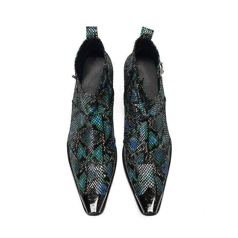 Pointed toe foreign trade bright leather boots, short-tube fashionable Korean leather shoes, export brand trendy shoes, Chelsea boots, cowhide wedges